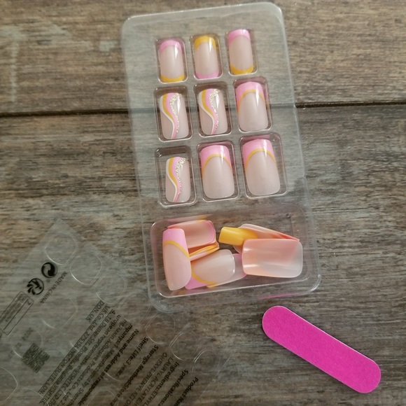 Pink and Yellow Press On Nails Press On Nail Set Medium Square Press Ons - Picture 3 of 3